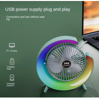 Мини настолен вентилатор с многоцветно осветление, RGB LED, USB, презареждащ се